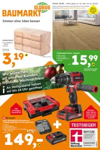 Vorschau auf den Globus Baumarkt-Prospekt für nächste Woche ab dem 22.12.2025